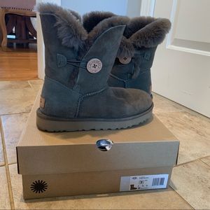 UGG Women's Short Button Boot in Charcoal Gray